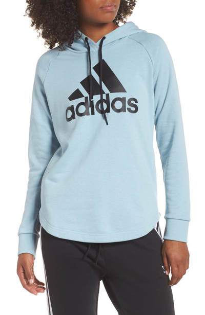 Shop Adidas Originals Logo Hoodie In Ash Grey/ Black