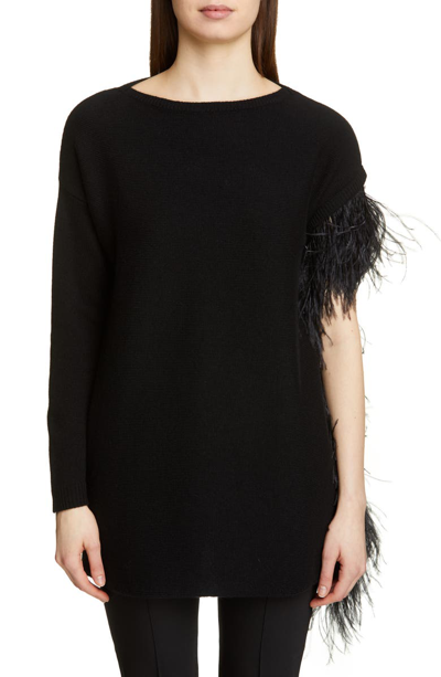 Shop Valentino Feather Detail Cashmere Sweater In 0no-nero