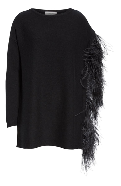 Shop Valentino Feather Detail Cashmere Sweater In 0no-nero