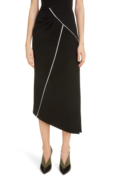 Shop Givenchy Contrast Piping Asymmetrical Wool Skirt In Black/ White