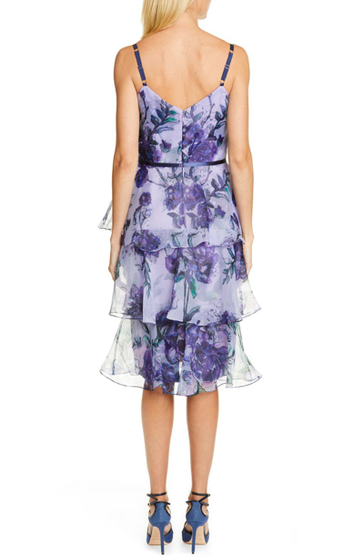 Shop Marchesa Notte Floral Tiered Midi Dress In Lilac