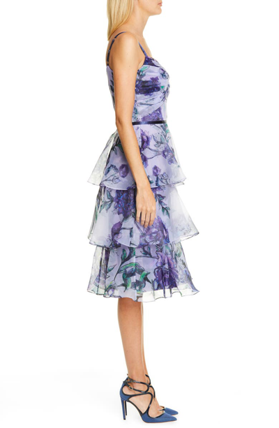 Shop Marchesa Notte Floral Tiered Midi Dress In Lilac