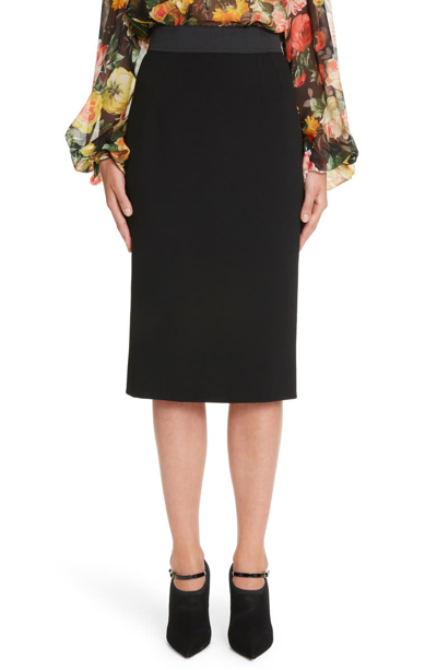 Shop Dolce & Gabbana Stretch Wool Pencil Skirt In Black