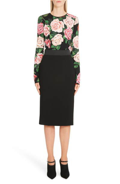 Shop Dolce & Gabbana Stretch Wool Pencil Skirt In Black