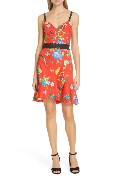 Shop Alice And Olivia Kirby Floral Tulip Hem Dress In Seine Garden Strp Bt Poppy/ Mt