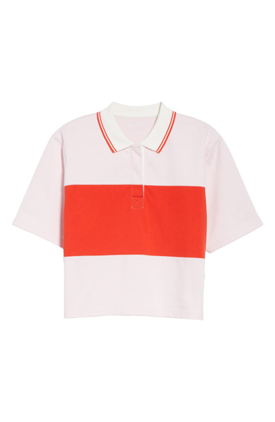 Shop Tory Sport Colorblock Crop Polo In Cotton Pink/ Red