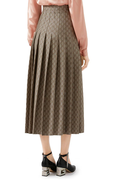 Shop Gucci Pleated Gg Canvas Skirt In Natural White/ Brown
