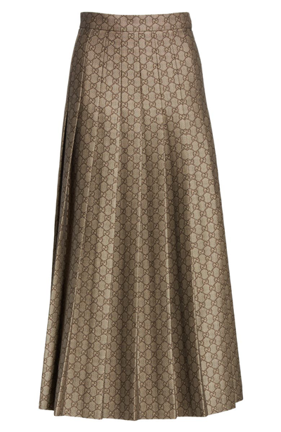 Shop Gucci Pleated Gg Canvas Skirt In Natural White/ Brown