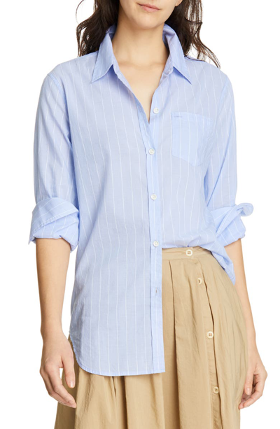 Shop Alex Mill Standard Stripe Cotton Blouse In Blue/ White