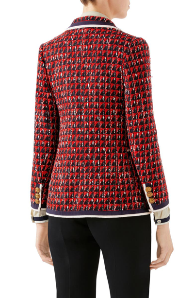 Shop Gucci Geo Tweed Jacket In Black/ Red/ White