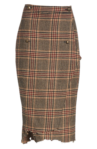 Shop Vetements Distressed Wool Pencil Skirt In Checked