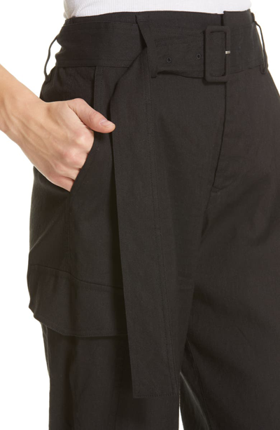 Shop Vince Belted Linen Blend Pants In Black
