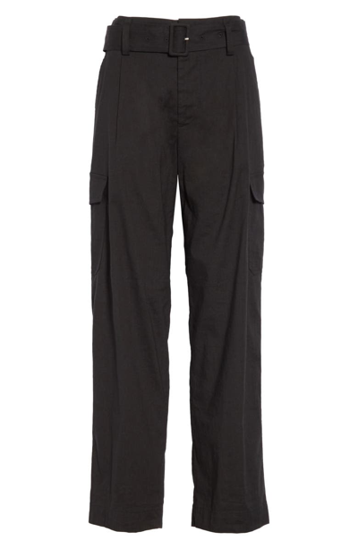 Shop Vince Belted Linen Blend Pants In Black