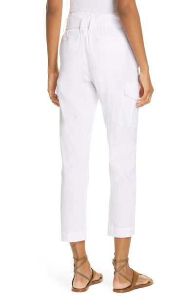 Shop Vince Belted Linen Blend Pants In Optic White