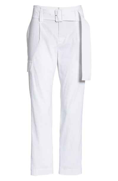 Shop Vince Belted Linen Blend Pants In Optic White