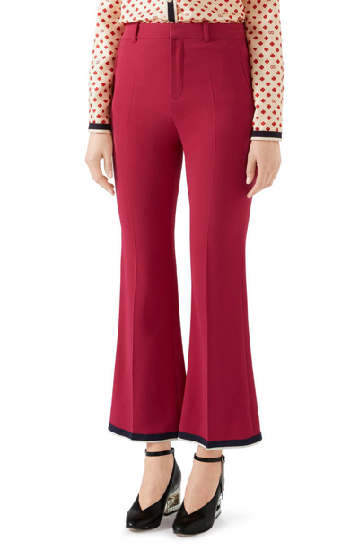 Shop Gucci Stretch Cady Crop Bootcut Pants In Raspberry Cake