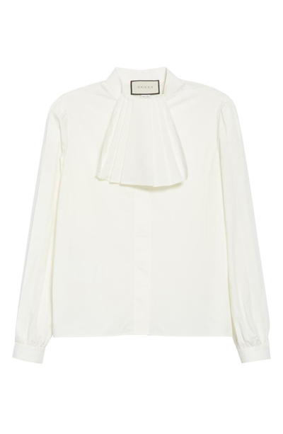 Shop Gucci Poplin Blouse With Removable Neck Detail In Natural White