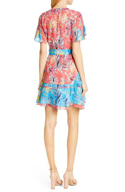 Shop Tanya Taylor Bianka Two-tone Floral Print Silk Minidress In Botanical Floral - Guava