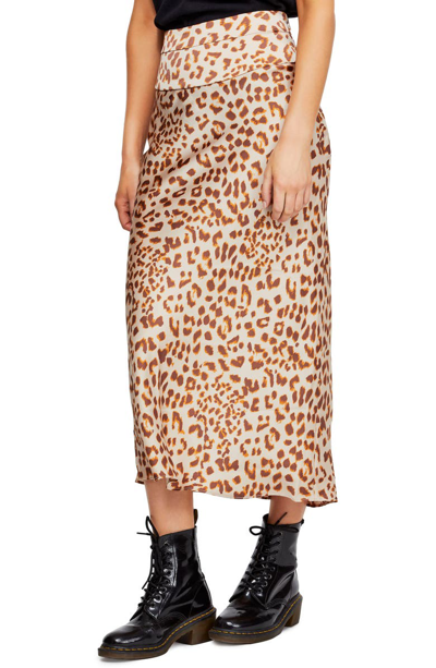 Shop Free People Normani Leopard Print Bias Cut Midi Skirt In Brown Combo