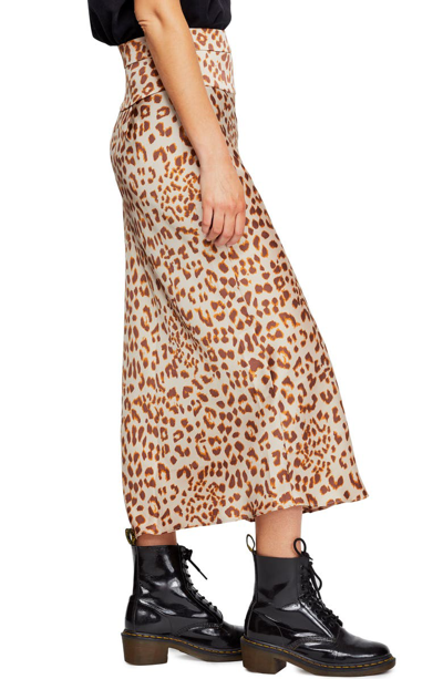 Shop Free People Normani Leopard Print Bias Cut Midi Skirt In Brown Combo