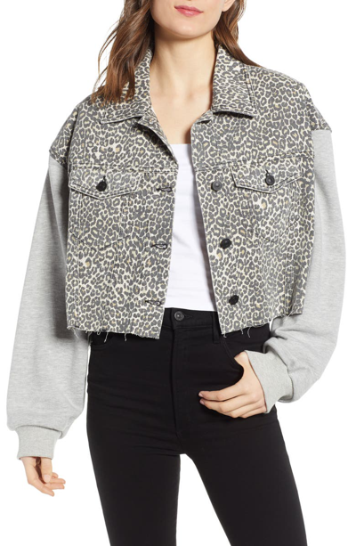 Shop Allsaints Anders Mix Media Trucker Jacket In Leopard