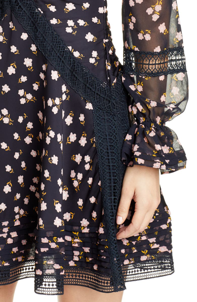 Shop Self-portrait Twist Front Lace Trim Minidress In Black
