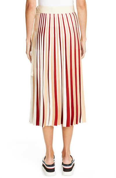 Shop Moncler 1952 Stripe Pleated Skirt In White/ Red/ Gold