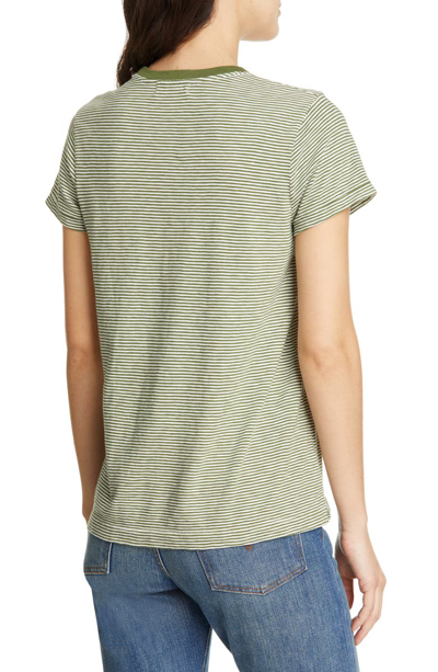 Shop Alex Mill Slub Stripe Cotton Pocket Tee In Natural/ Army Green