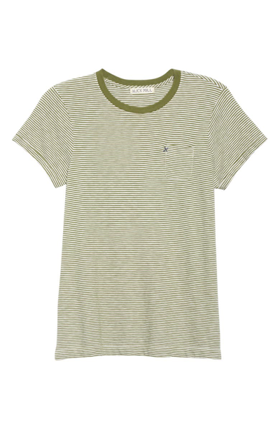 Shop Alex Mill Slub Stripe Cotton Pocket Tee In Natural/ Army Green