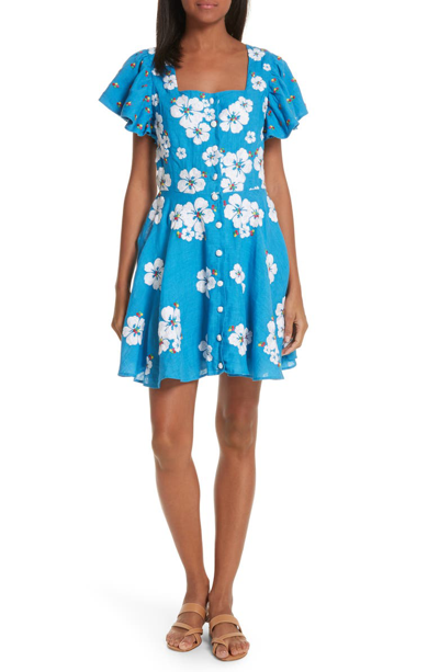 Shop All Things Mochi Kay Embroidered Linen Dress In Blue