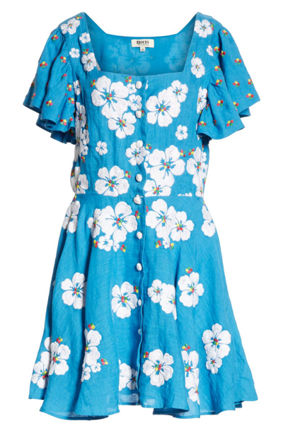 Shop All Things Mochi Kay Embroidered Linen Dress In Blue