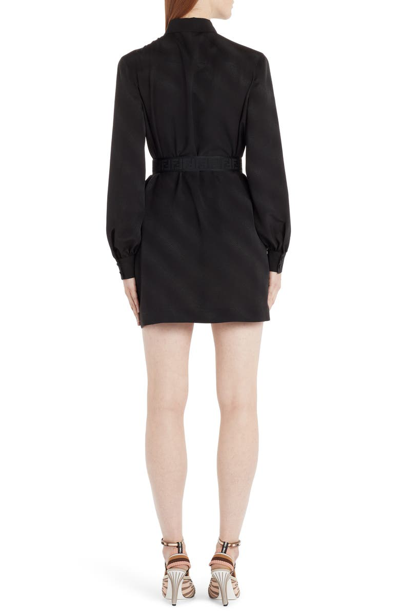 Shop Fendi Belted A-line Shirtdress In Black