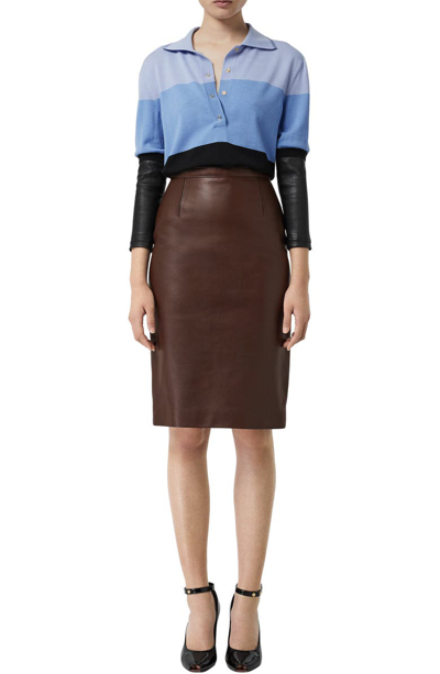 Shop Burberry High Waist Tailored Leather Pencil Skirt In Mahogany