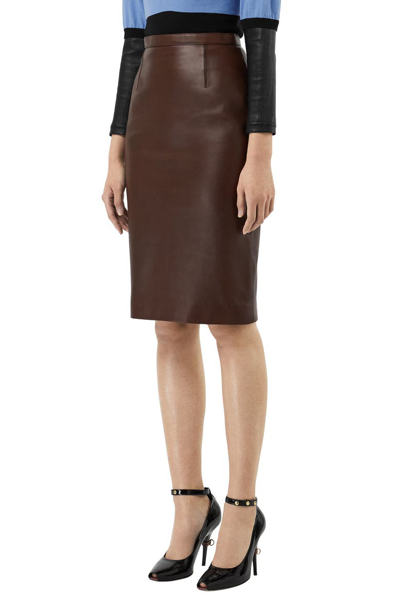 Shop Burberry High Waist Tailored Leather Pencil Skirt In Mahogany