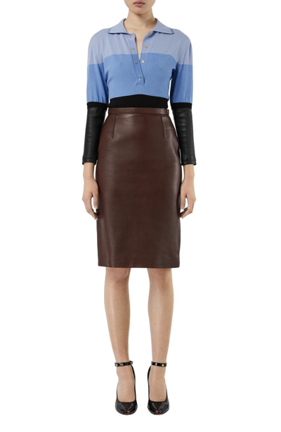 Shop Burberry High Waist Tailored Leather Pencil Skirt In Mahogany