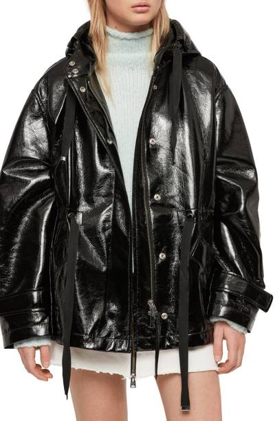 Shop Allsaints Kelsey Nya Faux Leather Jacket In Shiny Black