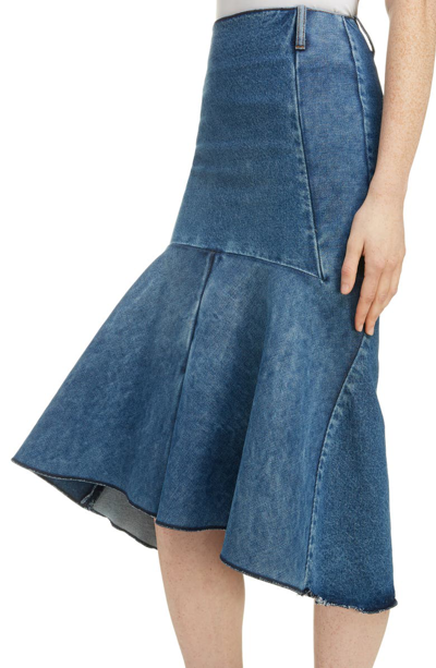 Shop Balenciaga 3d Molded Flare Hem Denim Midi Skirt In 9018-medium Blue