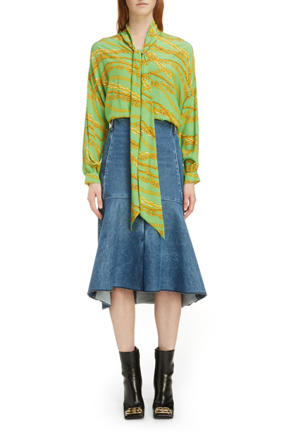 Shop Balenciaga 3d Molded Flare Hem Denim Midi Skirt In 9018-medium Blue
