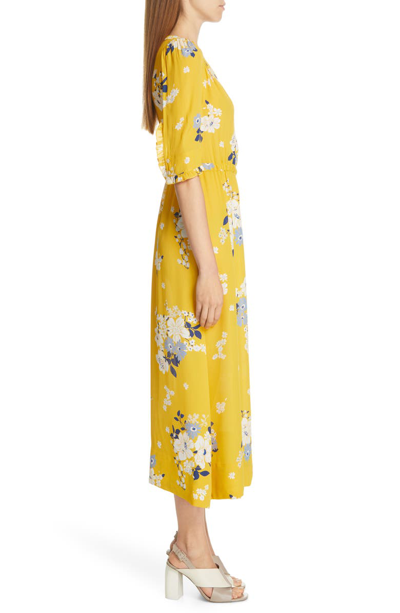 Shop Sea Pia Floral Faux Wrap Midi Dress In Yellow Multi