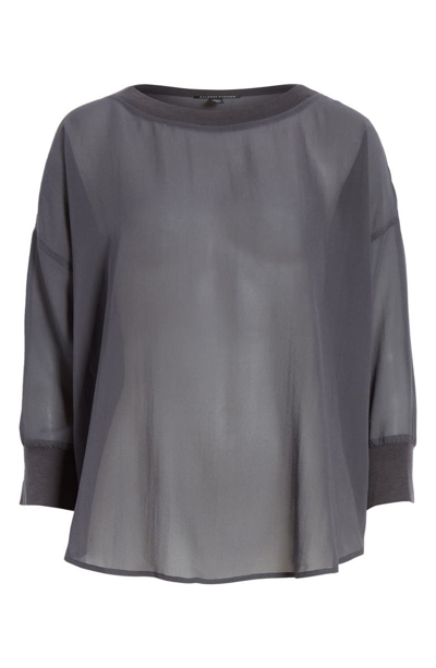 Shop Eileen Fisher Sheer Bateau Neck Silk Top In Graphite