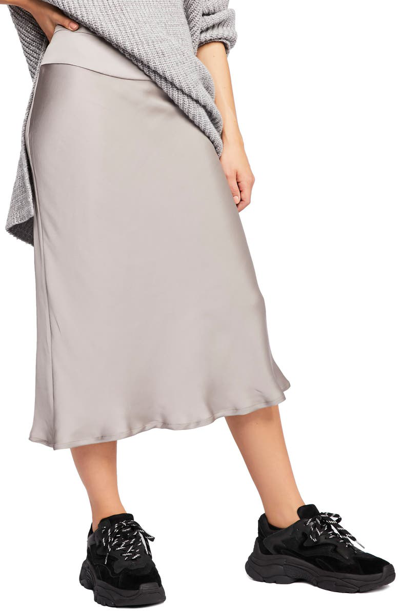 Shop Free People Normani Bias Cut Satin Skirt In Light Grey