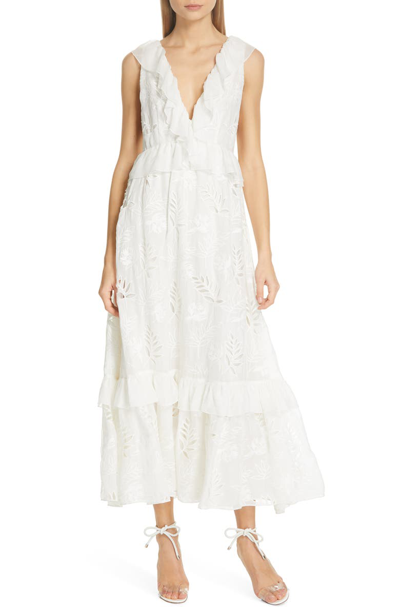 Shop Amur Marilyn Eyelet Silk Dress In White