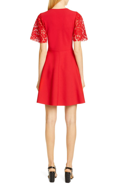 Shop Valentino Lace Flutter Sleeve Sweater Dress In 157-red