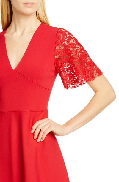 Shop Valentino Lace Flutter Sleeve Sweater Dress In 157-red
