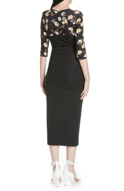Shop Off-white Floral Bodice Fitted Dress In Black
