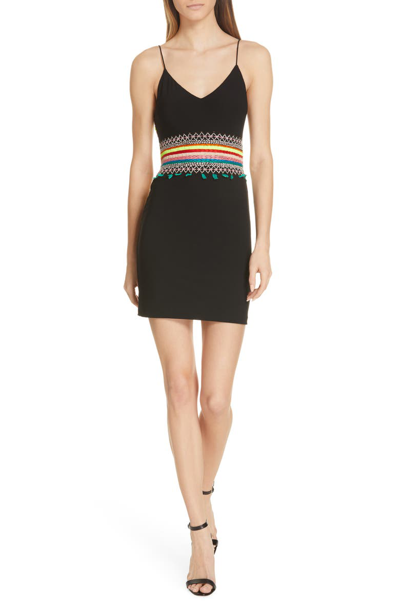 Shop Alice And Olivia Loralee Embroidered Fitted Minidress In Black/ Multi