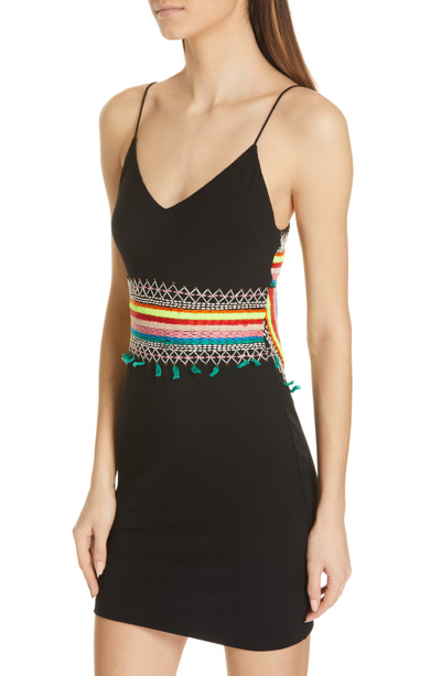 Shop Alice And Olivia Loralee Embroidered Fitted Minidress In Black/ Multi