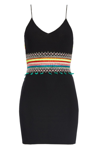 Shop Alice And Olivia Loralee Embroidered Fitted Minidress In Black/ Multi
