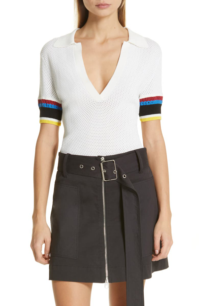 Shop Proenza Schouler Pswl Stripe Sleeve Polo Top In Off White