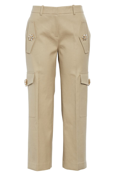 Shop Michael Kors Embellished Crop Cargo Pants In Sand